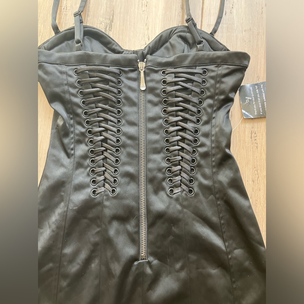 Bebe Haleigh Black Corset Lace-Up Satin Bustier Mini Dress XS